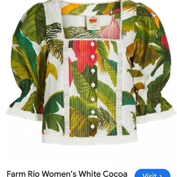 Farm Rio white cocoa forest blouse Puff Sleeves Size S - Picture 1 of 15